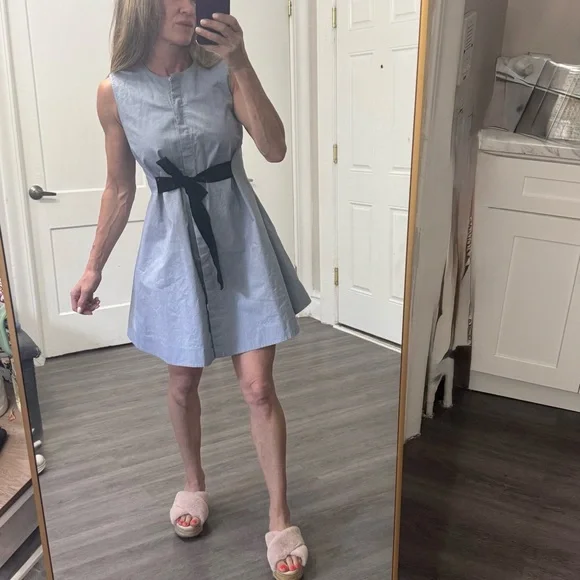 & Other Stories Paris Atelier Blue Shirt Dress with Black Waist Tie – Size US 4 - Picture 3 of 10